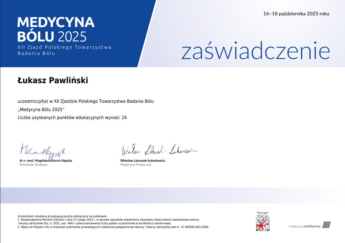 Certyfikat: Medycyna bólu